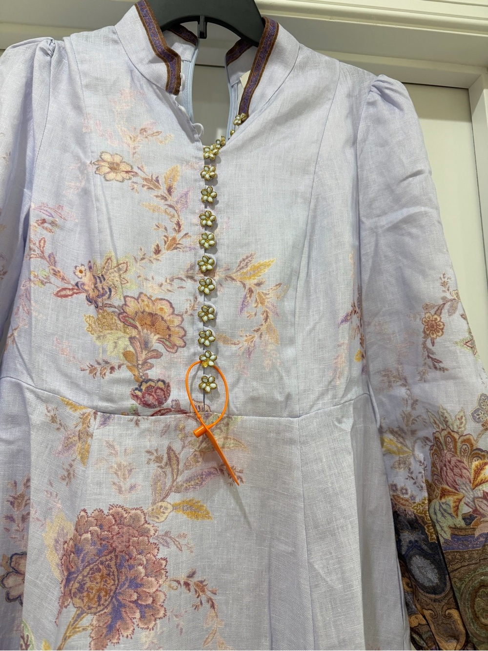 Zimmermann Lilac Floral-Print Long-Sleeve Midi Dress with Self-Tie Belt  size 10 - Picture 11 of 16